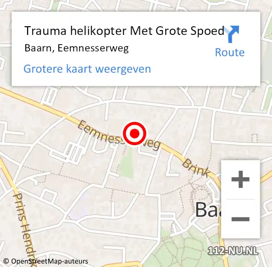 Locatie op kaart van de 112 melding: Trauma helikopter Met Grote Spoed Naar Baarn, Eemnesserweg op 8 augustus 2021 14:09