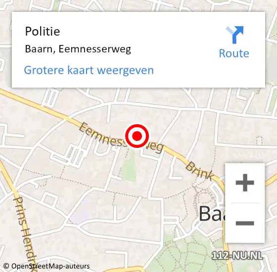 Locatie op kaart van de 112 melding: Politie Baarn, Eemnesserweg op 8 augustus 2021 14:10