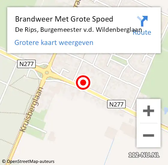 Locatie op kaart van de 112 melding: Brandweer Met Grote Spoed Naar De Rips, Burgemeester v.d. Wildenberglaan op 8 augustus 2021 14:23