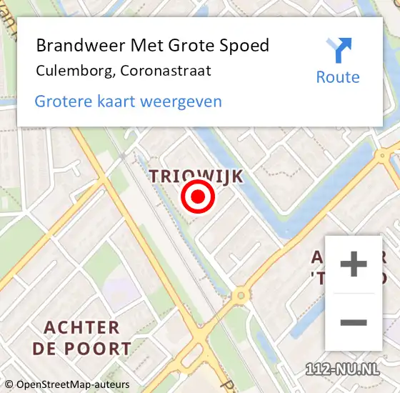 Locatie op kaart van de 112 melding: Brandweer Met Grote Spoed Naar Culemborg, Coronastraat op 8 augustus 2021 15:00