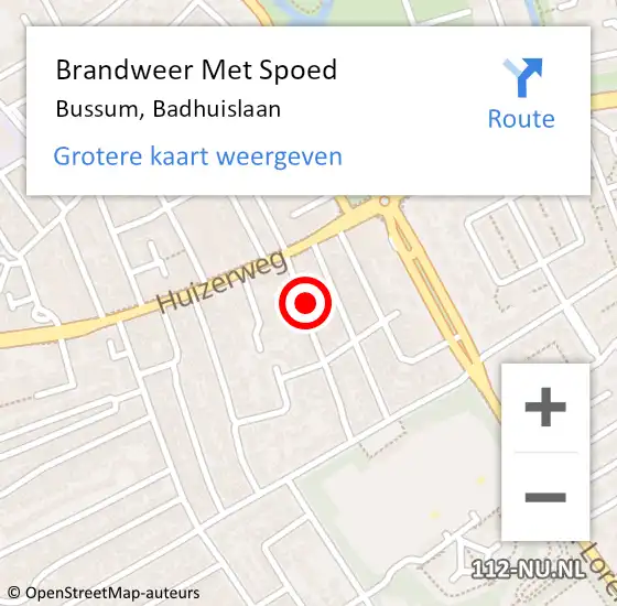 Locatie op kaart van de 112 melding: Brandweer Met Spoed Naar Bussum, Badhuislaan op 8 augustus 2021 15:17