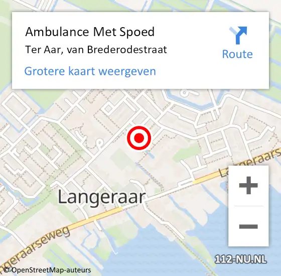 Locatie op kaart van de 112 melding: Ambulance Met Spoed Naar Ter Aar, van Brederodestraat op 8 augustus 2021 15:17