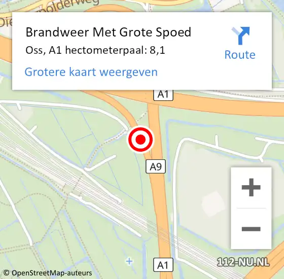 Locatie op kaart van de 112 melding: Brandweer Met Grote Spoed Naar Oss, A1 hectometerpaal: 8,1 op 8 augustus 2021 15:17