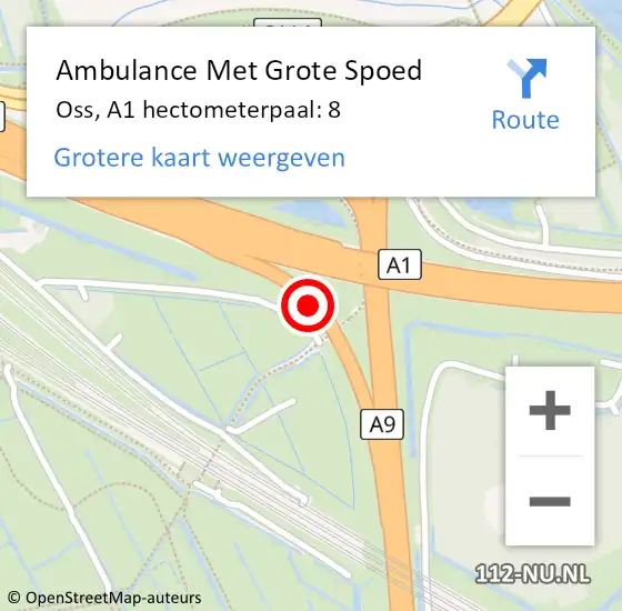 Locatie op kaart van de 112 melding: Ambulance Met Grote Spoed Naar Oss, A1 hectometerpaal: 8 op 8 augustus 2021 15:19
