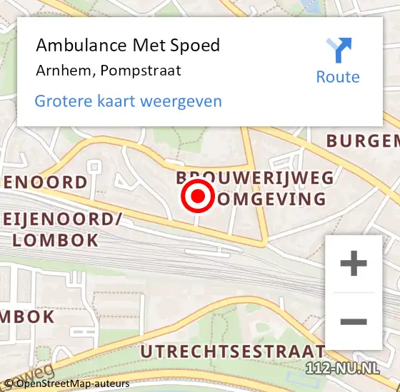 Locatie op kaart van de 112 melding: Ambulance Met Spoed Naar Arnhem, Pompstraat op 8 augustus 2021 15:31