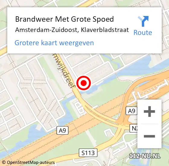 Locatie op kaart van de 112 melding: Brandweer Met Grote Spoed Naar Amsterdam-Zuidoost, Klaverbladstraat op 8 augustus 2021 15:35