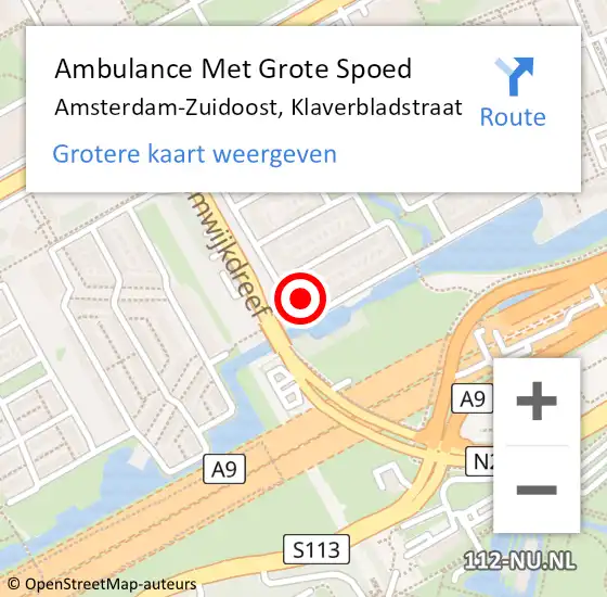 Locatie op kaart van de 112 melding: Ambulance Met Grote Spoed Naar Amsterdam-Zuidoost, Klaverbladstraat op 8 augustus 2021 15:36