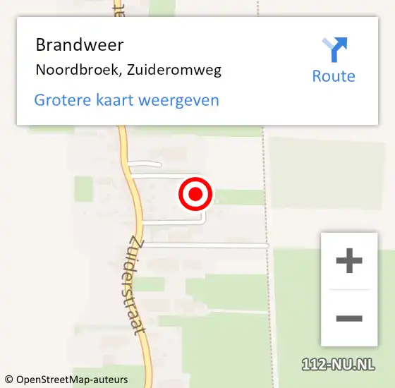 Locatie op kaart van de 112 melding: Brandweer Noordbroek, Zuideromweg op 8 augustus 2021 15:50