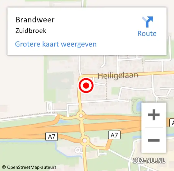 Locatie op kaart van de 112 melding: Brandweer Zuidbroek op 8 augustus 2021 15:55