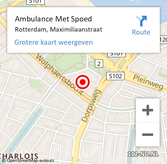 Locatie op kaart van de 112 melding: Ambulance Met Spoed Naar Rotterdam, Maximiliaanstraat op 8 augustus 2021 16:22