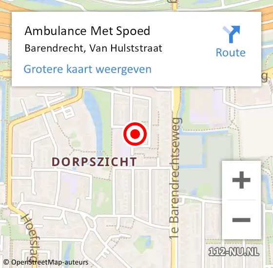 Locatie op kaart van de 112 melding: Ambulance Met Spoed Naar Barendrecht, Van Hulststraat op 8 augustus 2021 16:29