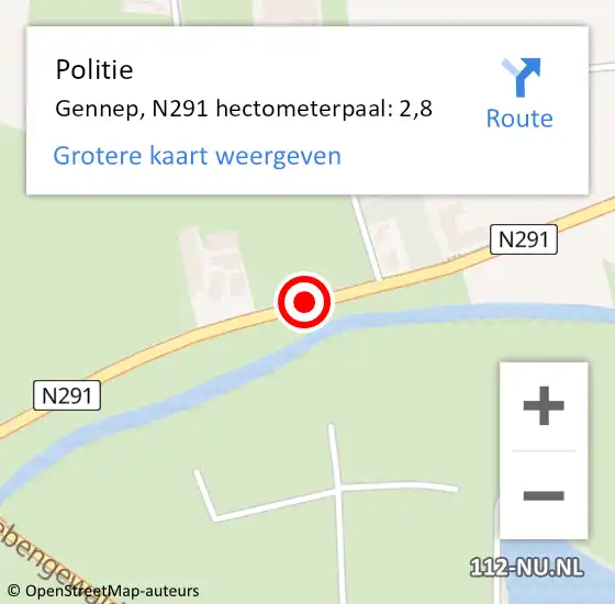 Locatie op kaart van de 112 melding: Politie Gennep, N291 hectometerpaal: 2,8 op 8 augustus 2021 16:29