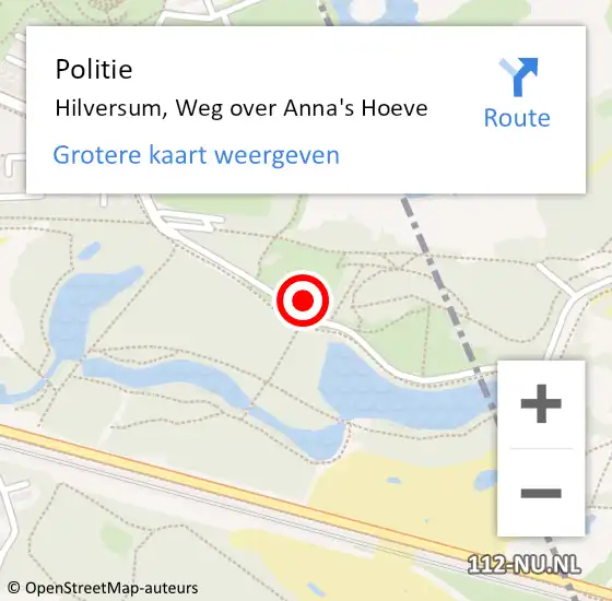 Locatie op kaart van de 112 melding: Politie Hilversum, Weg over Anna's Hoeve op 8 augustus 2021 16:53