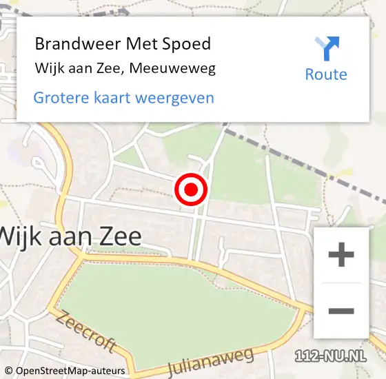 Locatie op kaart van de 112 melding: Brandweer Met Spoed Naar Wijk aan Zee, Meeuweweg op 8 augustus 2021 16:55