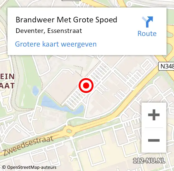 Locatie op kaart van de 112 melding: Brandweer Met Grote Spoed Naar Deventer, Essenstraat op 8 augustus 2021 16:56