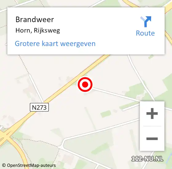 Locatie op kaart van de 112 melding: Brandweer Horn, Rijksweg op 19 juni 2014 08:19