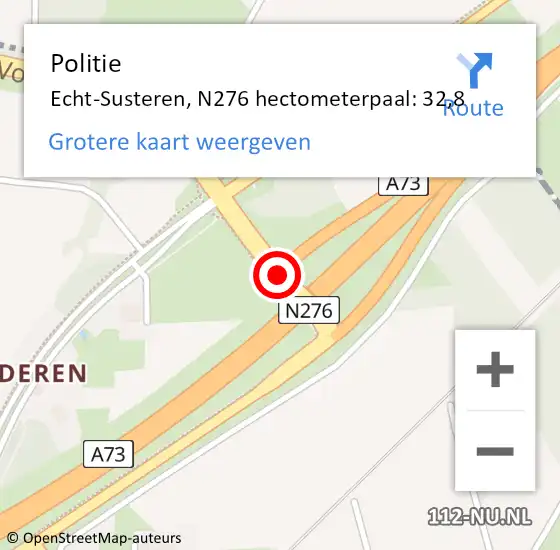 Locatie op kaart van de 112 melding: Politie Echt-Susteren, N276 hectometerpaal: 32,8 op 8 augustus 2021 17:44