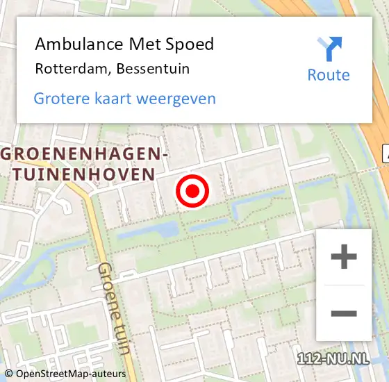 Locatie op kaart van de 112 melding: Ambulance Met Spoed Naar Rotterdam, Bessentuin op 8 augustus 2021 18:10
