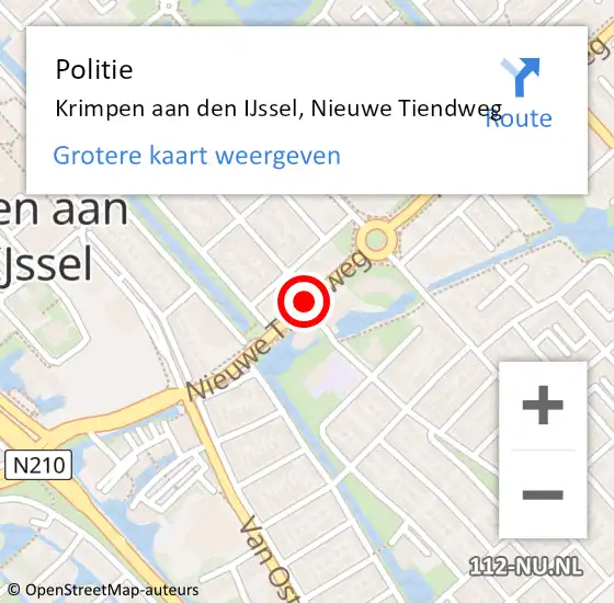 Locatie op kaart van de 112 melding: Politie Krimpen aan den IJssel, Nieuwe Tiendweg op 19 juni 2014 08:23