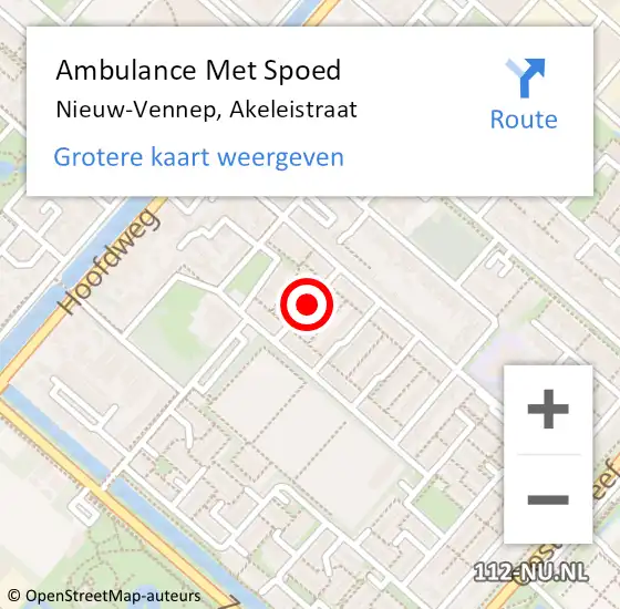 Locatie op kaart van de 112 melding: Ambulance Met Spoed Naar Nieuw-Vennep, Akeleistraat op 8 augustus 2021 18:49