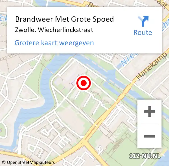 Locatie op kaart van de 112 melding: Brandweer Met Grote Spoed Naar Zwolle, Wiecherlinckstraat op 8 augustus 2021 18:55