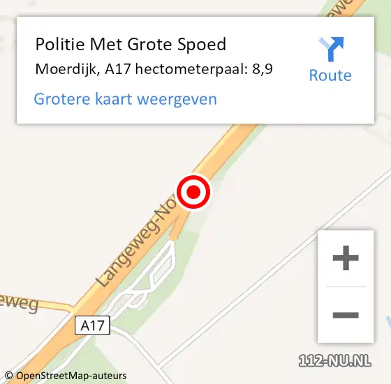 Locatie op kaart van de 112 melding: Politie Met Grote Spoed Naar Moerdijk, A17 hectometerpaal: 8,9 op 8 augustus 2021 18:56
