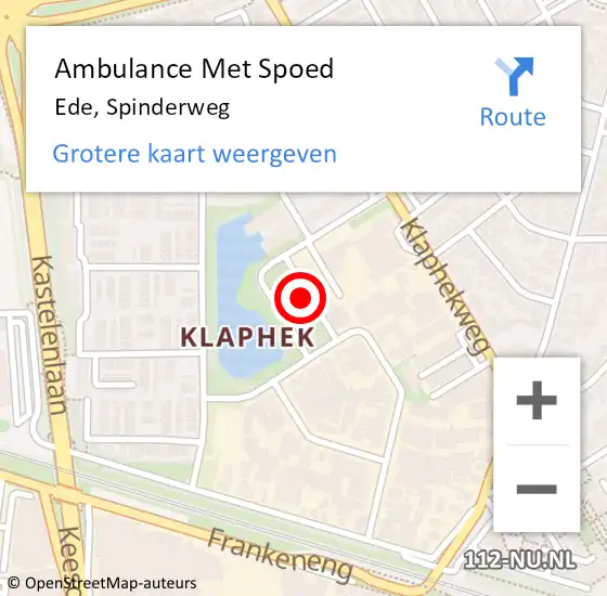 Locatie op kaart van de 112 melding: Ambulance Met Spoed Naar Ede, Spinderweg op 8 augustus 2021 19:35