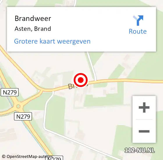 Locatie op kaart van de 112 melding: Brandweer Asten, Brand op 8 augustus 2021 19:42