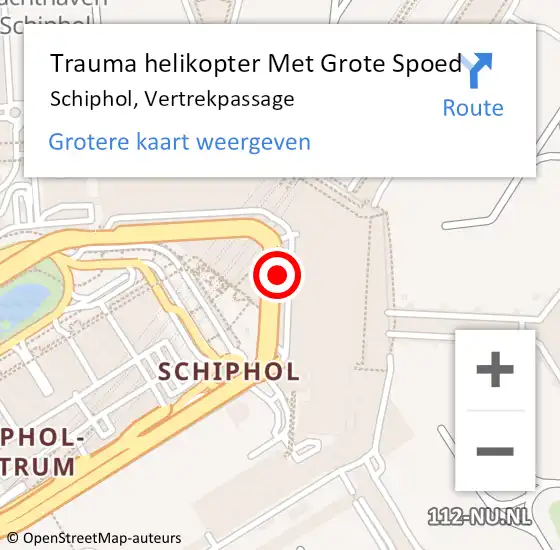 Locatie op kaart van de 112 melding: Trauma helikopter Met Grote Spoed Naar Schiphol, Vertrekpassage op 8 augustus 2021 20:47