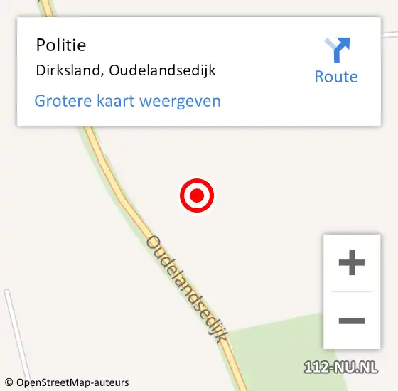 Locatie op kaart van de 112 melding: Politie Dirksland, Oudelandsedijk op 8 augustus 2021 20:59