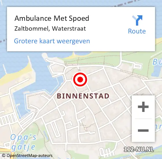 Locatie op kaart van de 112 melding: Ambulance Met Spoed Naar Zaltbommel, Waterstraat op 8 augustus 2021 21:02