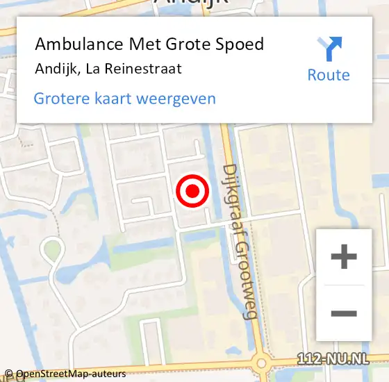 Locatie op kaart van de 112 melding: Ambulance Met Grote Spoed Naar Andijk, La Reinestraat op 8 augustus 2021 21:11