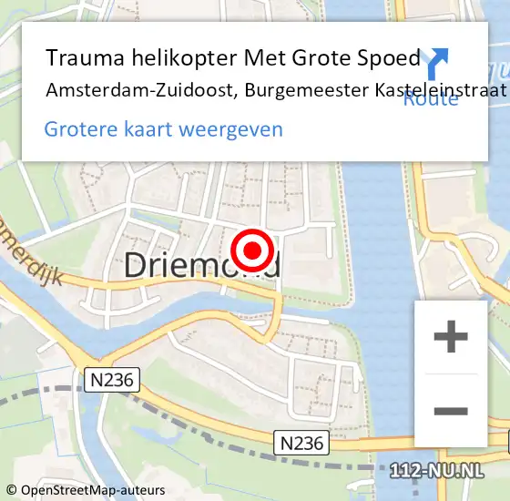 Locatie op kaart van de 112 melding: Trauma helikopter Met Grote Spoed Naar Amsterdam-Zuidoost, Burgemeester Kasteleinstraat op 8 augustus 2021 21:22