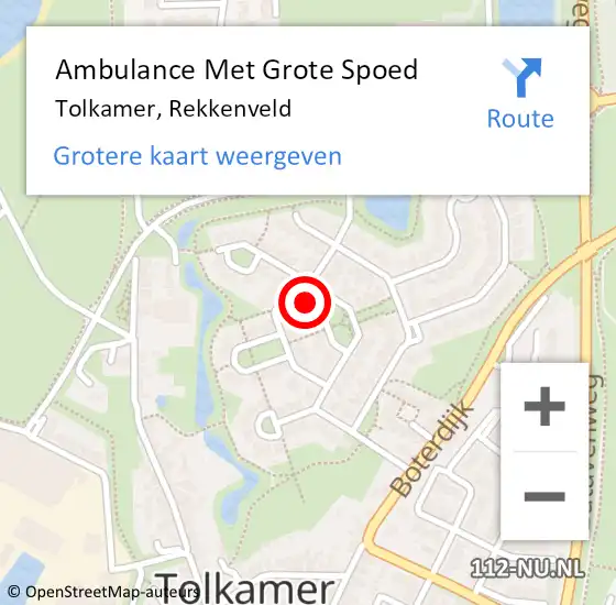 Locatie op kaart van de 112 melding: Ambulance Met Grote Spoed Naar Tolkamer, Rekkenveld op 8 augustus 2021 21:43