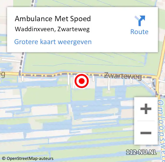 Locatie op kaart van de 112 melding: Ambulance Met Spoed Naar Waddinxveen, Zwarteweg op 8 augustus 2021 21:55