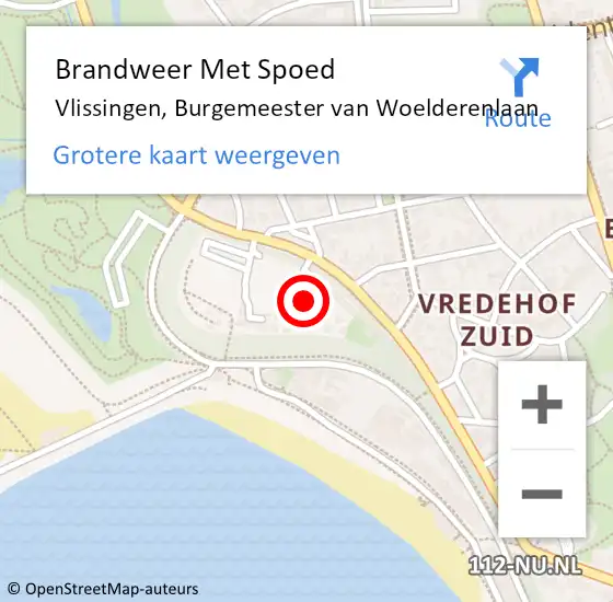 Locatie op kaart van de 112 melding: Brandweer Met Spoed Naar Vlissingen, Burgemeester van Woelderenlaan op 8 augustus 2021 22:27
