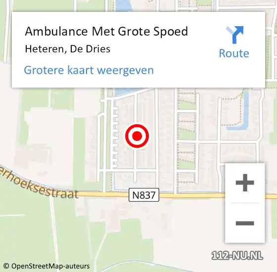 Locatie op kaart van de 112 melding: Ambulance Met Grote Spoed Naar Heteren, De Dries op 8 augustus 2021 22:36