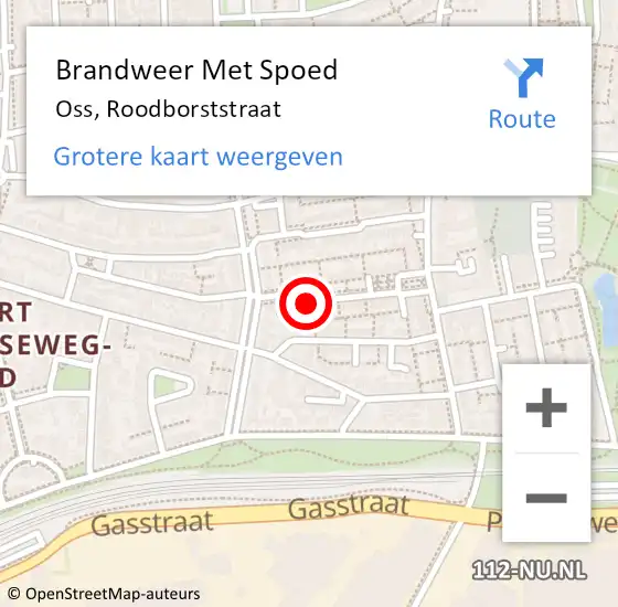 Locatie op kaart van de 112 melding: Brandweer Met Spoed Naar Oss, Roodborststraat op 8 augustus 2021 22:42