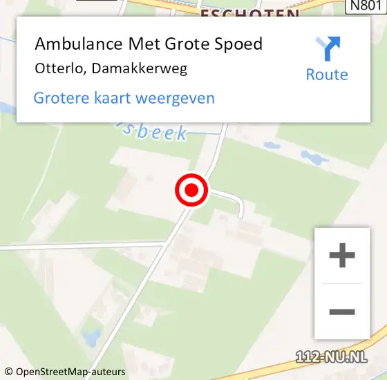 Locatie op kaart van de 112 melding: Ambulance Met Grote Spoed Naar Otterlo, Damakkerweg op 8 augustus 2021 22:50