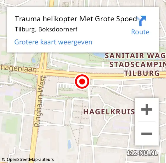 Locatie op kaart van de 112 melding: Trauma helikopter Met Grote Spoed Naar Tilburg, Boksdoornerf op 8 augustus 2021 23:03