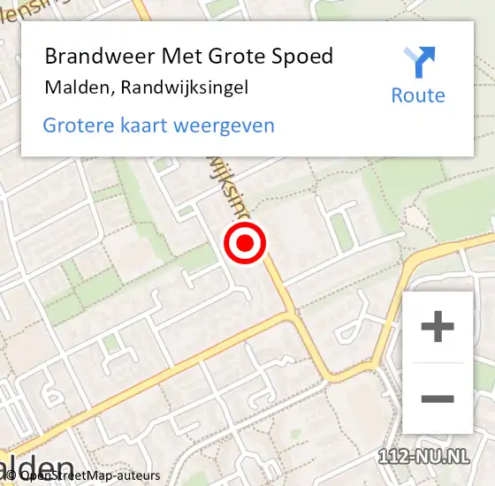 Locatie op kaart van de 112 melding: Brandweer Met Grote Spoed Naar Malden, Randwijksingel op 8 augustus 2021 23:31