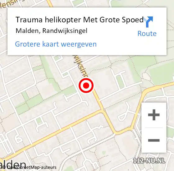 Locatie op kaart van de 112 melding: Trauma helikopter Met Grote Spoed Naar Malden, Randwijksingel op 8 augustus 2021 23:32