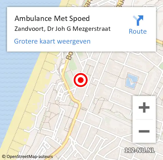 Locatie op kaart van de 112 melding: Ambulance Met Spoed Naar Zandvoort, Dr Joh G Mezgerstraat op 8 augustus 2021 23:50