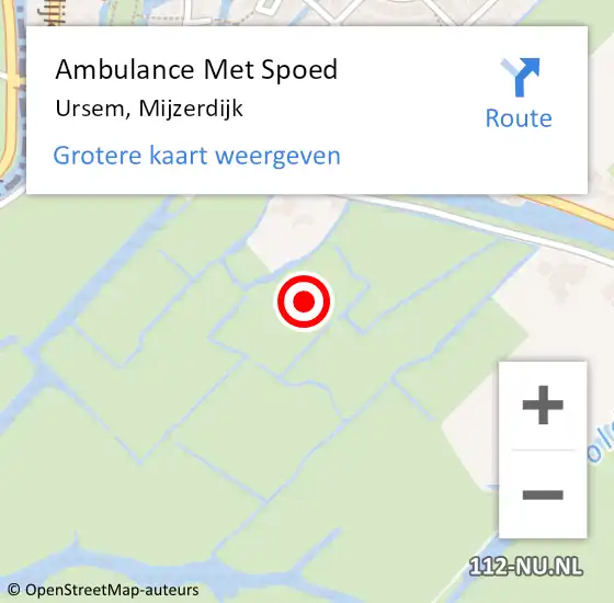 Locatie op kaart van de 112 melding: Ambulance Met Spoed Naar Ursem, Mijzerdijk op 9 augustus 2021 00:19