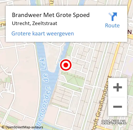 Locatie op kaart van de 112 melding: Brandweer Met Grote Spoed Naar Utrecht, Zeeltstraat op 9 augustus 2021 00:27