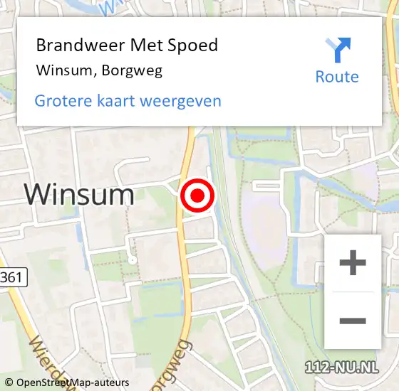 Locatie op kaart van de 112 melding: Brandweer Met Spoed Naar Winsum, Borgweg op 9 augustus 2021 01:07