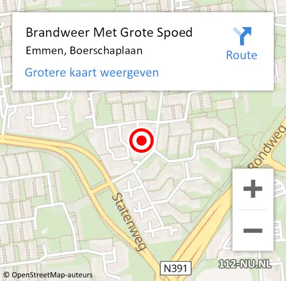 Locatie op kaart van de 112 melding: Brandweer Met Grote Spoed Naar Emmen, Boerschaplaan op 9 augustus 2021 02:00