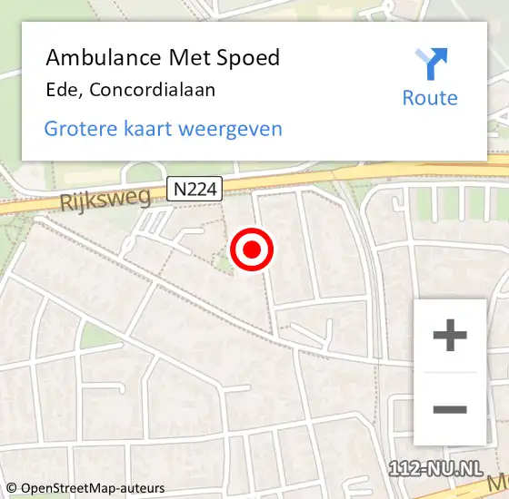 Locatie op kaart van de 112 melding: Ambulance Met Spoed Naar Ede, Concordialaan op 9 augustus 2021 02:45