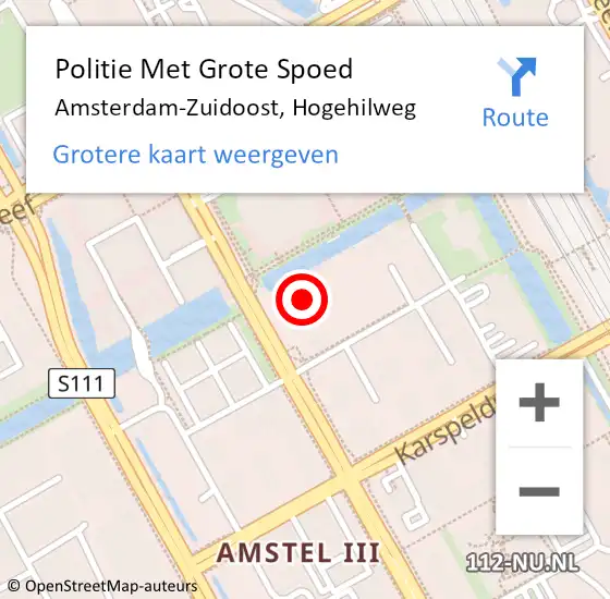 Locatie op kaart van de 112 melding: Politie Met Grote Spoed Naar Amsterdam-Zuidoost, Hogehilweg op 9 augustus 2021 04:35