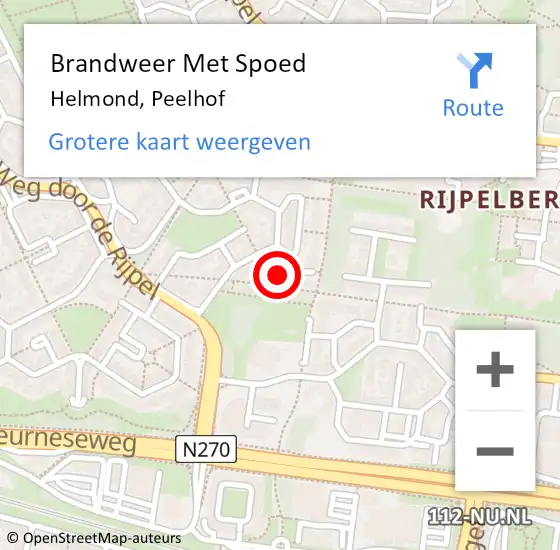 Locatie op kaart van de 112 melding: Brandweer Met Spoed Naar Helmond, Peelhof op 9 augustus 2021 04:44